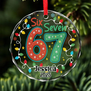 Custom Funny Six Seven Meme Glass Ornament | 6 7 Viral Christmas Decoration | Gen Z Slang Holiday Keepsake Gift 683647_2