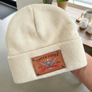 250 Year America Beanie | Semiquincentennial Knit Hat with Leather Patch | 250th Anniversary USA Patriotic Christmas Gift 683653