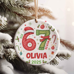 Custom Name and Year 67 Ceramic Ornament | Funny 6 7 Christmas Decoration | Teen Slang Holiday Keepsake Gift 683664