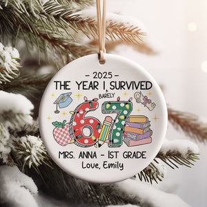 Custom Funny Teacher Six Seven Meme Ceramic Ornament | 6 7 Christmas Gift for Teacher | Christmas Gift 683669