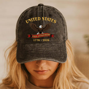 250 Years Anniversary Printed Vintage Washed Denim Baseball Cap | 250th Anniversary Hat 683584