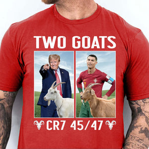 Funny Trump Ronaldo CR7 Two Goats Shirt | MAGA CR7 Meme Dark Shirt | 45/47 Political Pop Art T-Shirt 683726 - GOP