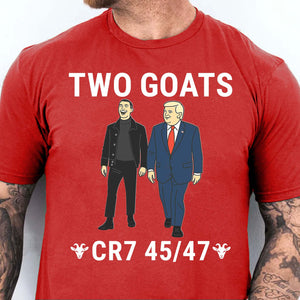 Trump Ronaldo Two Goats Shirt | MAGA Trump CR7 Meme Dark Shirt | 45/47 Political Pop Art T-Shirt 683736 - GOP