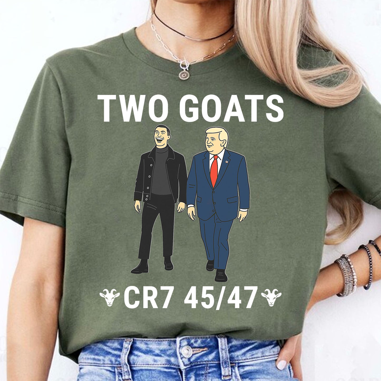 Trump Ronaldo Two Goats Shirt | MAGA Trump CR7 Meme Dark Shirt | 45/47 Political Pop Art T-Shirt 683736 - GOP