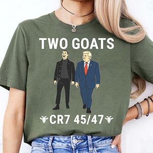 Trump Ronaldo Two Goats Shirt | MAGA Trump CR7 Meme Dark Shirt | 45/47 Political Pop Art T-Shirt 683736 - GOP