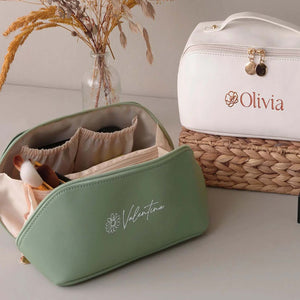 Personalized Embroidered Makeup Bag | Custom Leather Cosmetic Bag | Bridesmaid Gift 683746