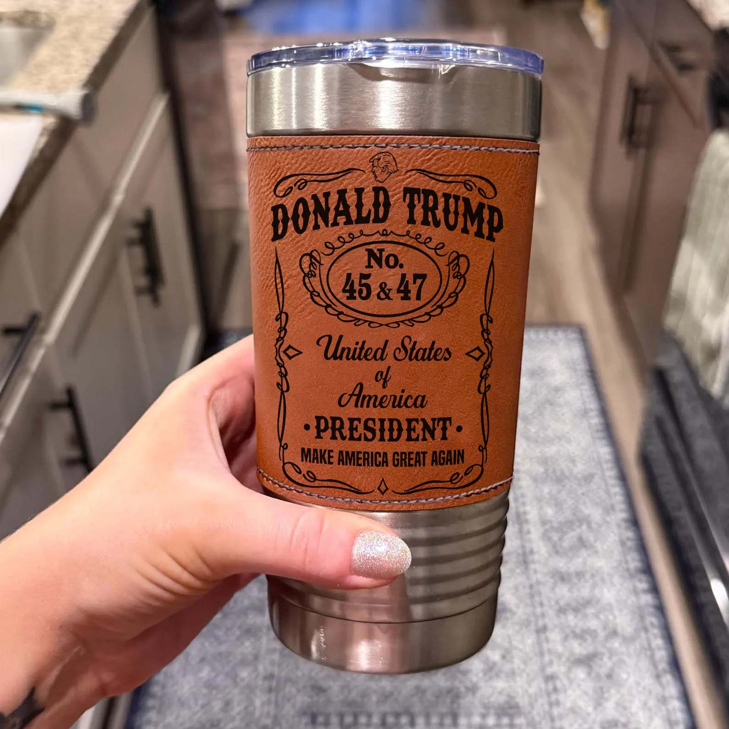 Donald Trump 45 47 Leather Tumbler | President Trump MAGA Leather Tumbler 683809 - GOP
