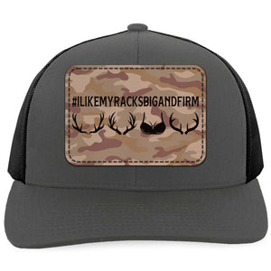 I Like My Racks Big and Firm Leather Patch Trucker Hat, Hunting Hat for Men, Valentine’s Day Gift 683831