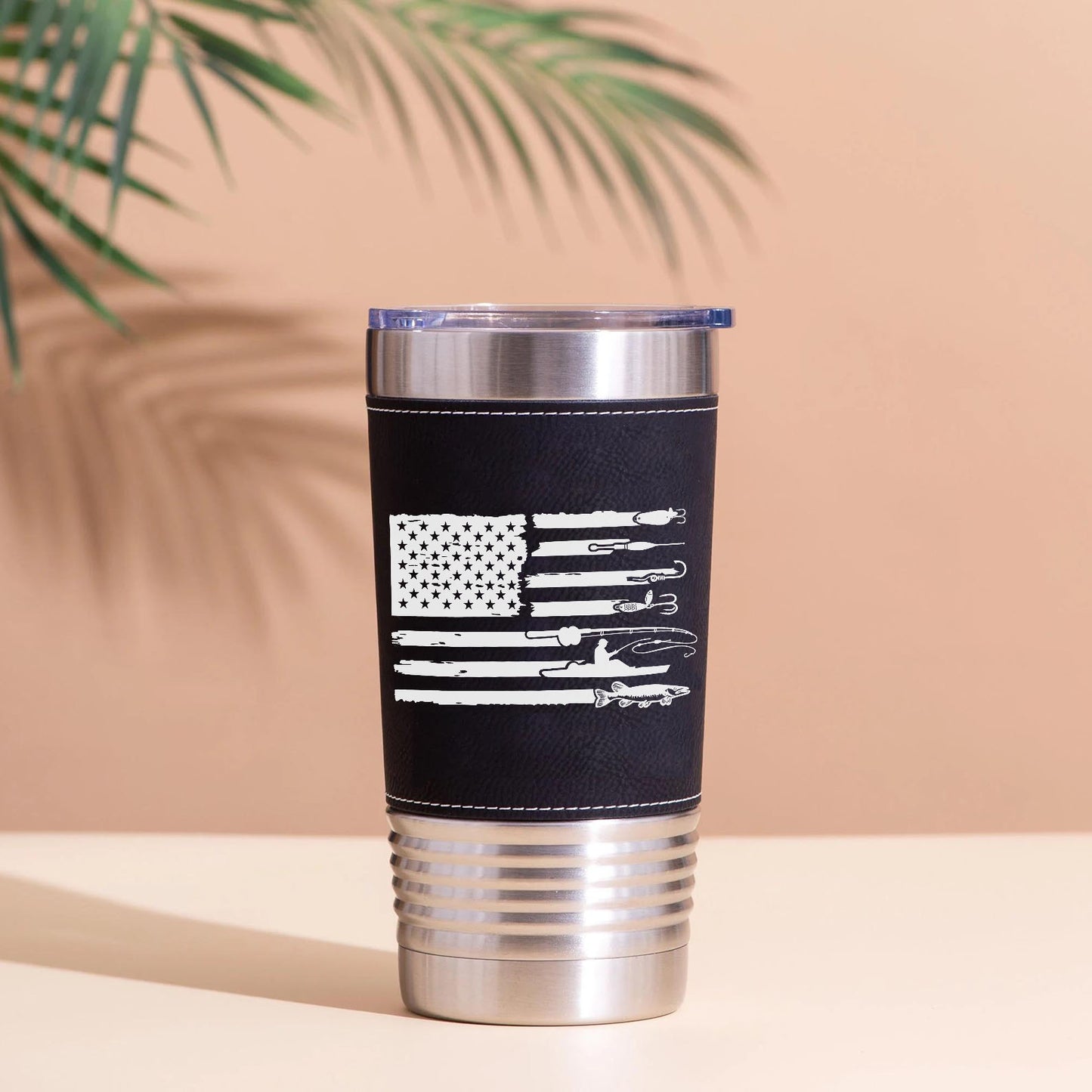 American Flag Fishing Leather Tumbler, Funny Fisherman Gift Leather Tumbler, Father’s Day Gift, Gift for Him, Dad, Husband 683833