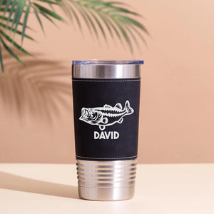 Personalized Fishing Leather Tumbler, Custom Name Leather Tumbler, Father’s Day Gift, Birthday Gift for Dad Husband 683835