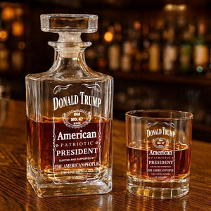 Donald Trump American Patriotic Whiskey Bottle, Trump 47 Whiskey Decanter Set, MAGA Wine Glass for Whiskey Lovers 684038 – GOP