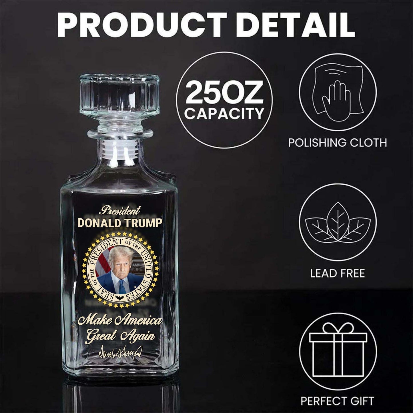 Donald Trump Whiskey Bottle, Trump 45 47 Whiskey Decanter Set, MAGA Wine Glass for Whiskey Lovers 684088 – GOP