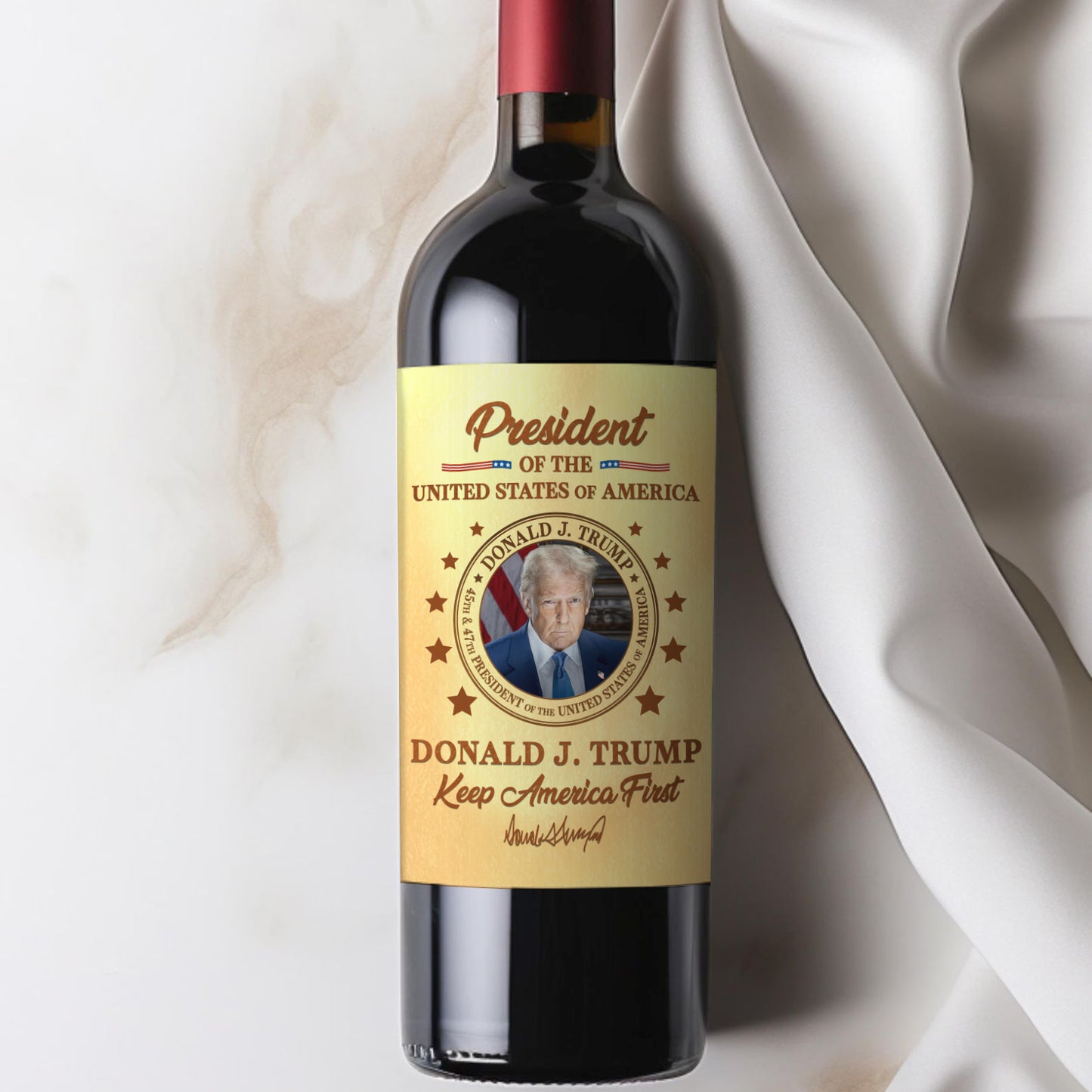 President Donald Trump Wine Label | Trump 45/47 Wine Bottle Label | Keep America First Wine Label 684089 – GOP