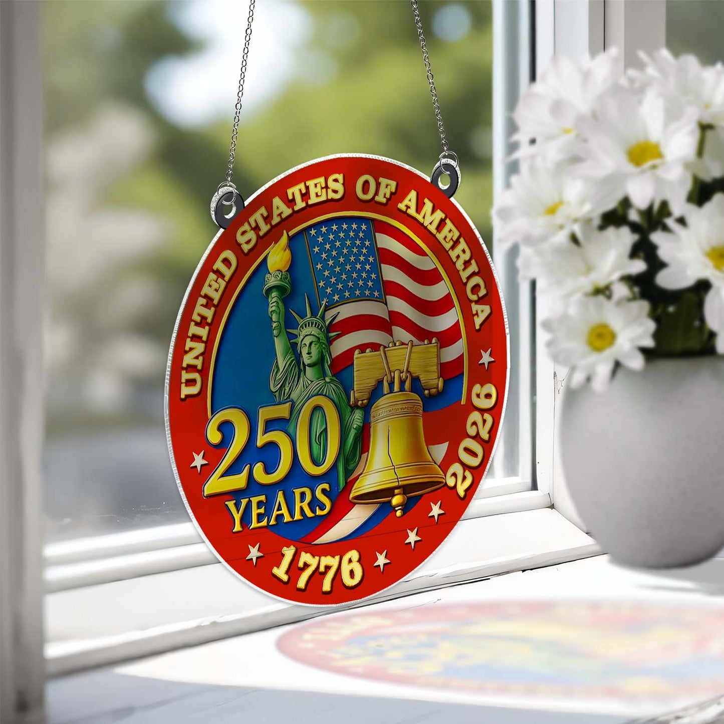 250 Years of America Suncatcher Ornament, 250th America Bell Anniversary 1776-2026 Suncatchers, 4th of July Gift Ornament 684121