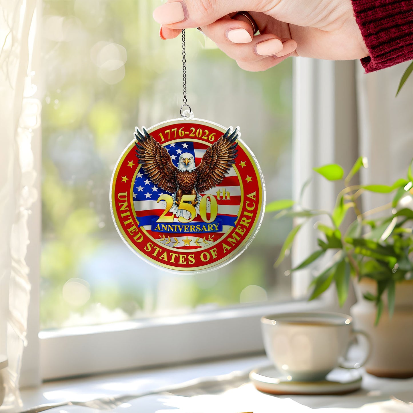 250 Years of America Suncatcher Ornament, Patriotic 250th Anniversary 1776-2026 Suncatchers, 4th of July Gift Ornament 684122