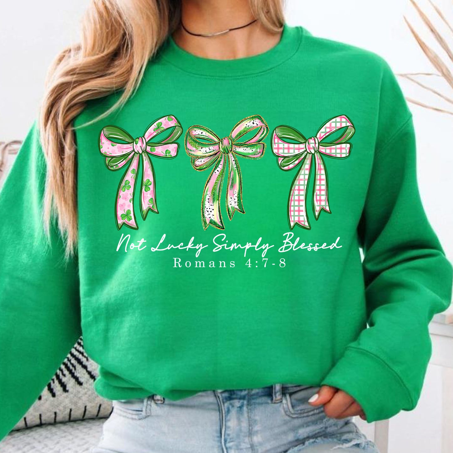 Not Lucky Simply Blessed Shirt, Retro Coquette St. Patrick's Day Sweatshirt, Preppy Lucky Shamrock Shirt 684185