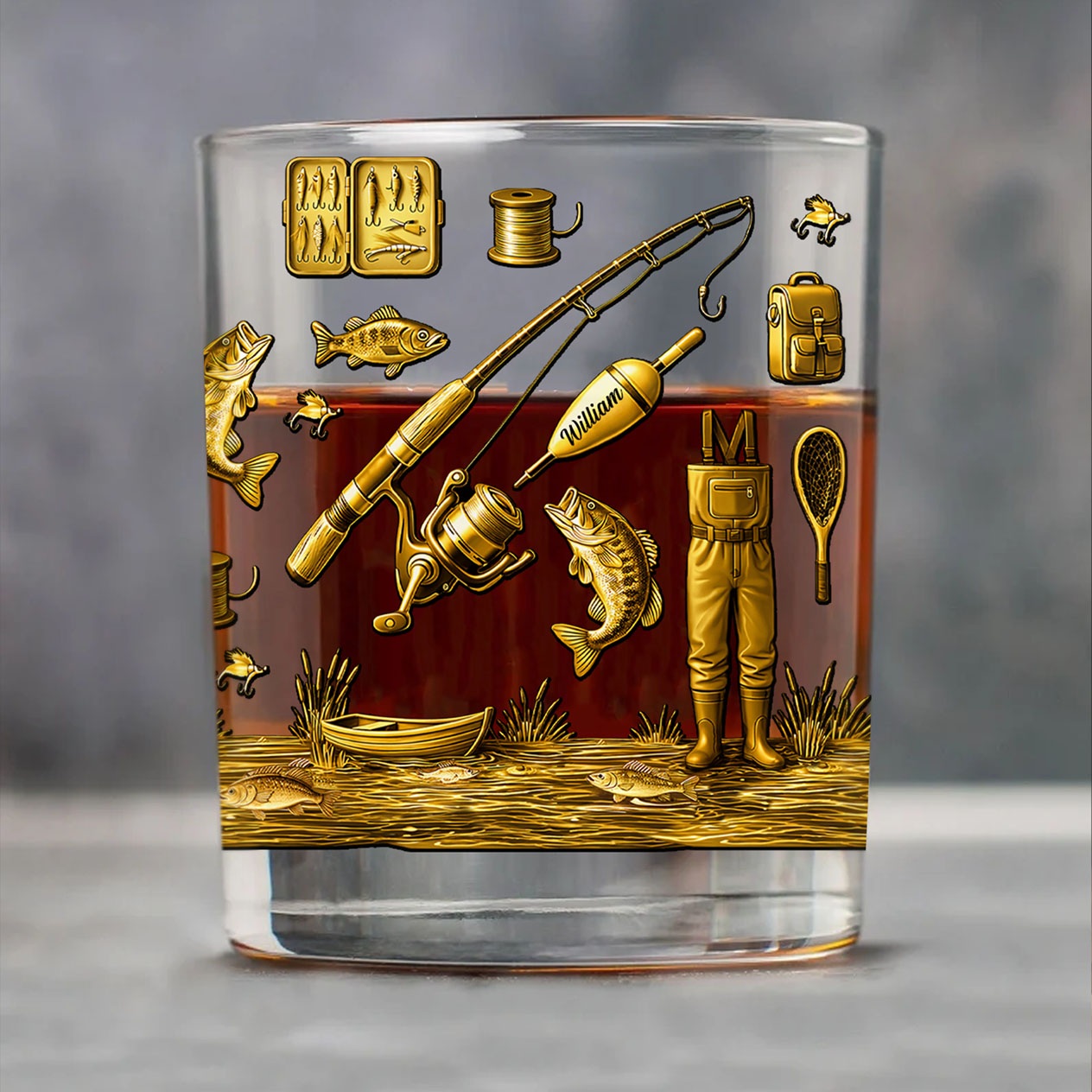 Custom Name Fishing Whiskey Glass | Fishing Lures Whiskey Glass | Father’s Day Gift for Dad, Fisherman 684253