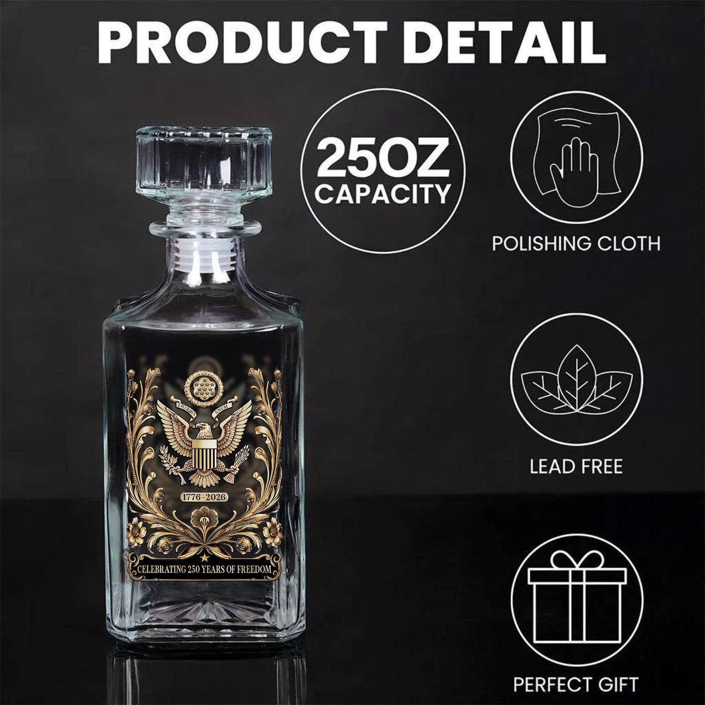 Celebrating 250 Years of Freedom Whiskey Decanter Set | Patriotic 1776–2026 Whiskey Bottle Whiskey Glass 684284