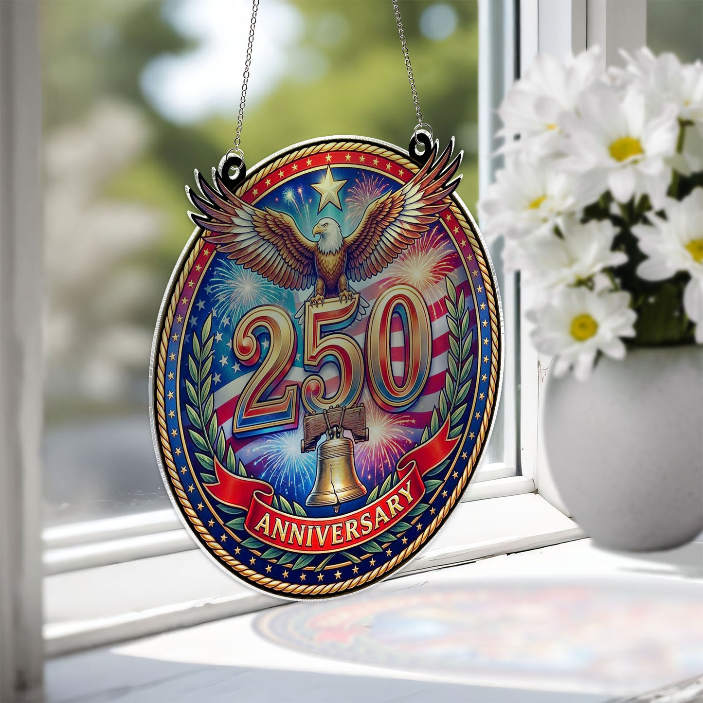 250 Years USA Anniversary Suncatcher Ornament | Patriotic Eagle Liberty Bell Suncatcher | Happy 250th USA 684324