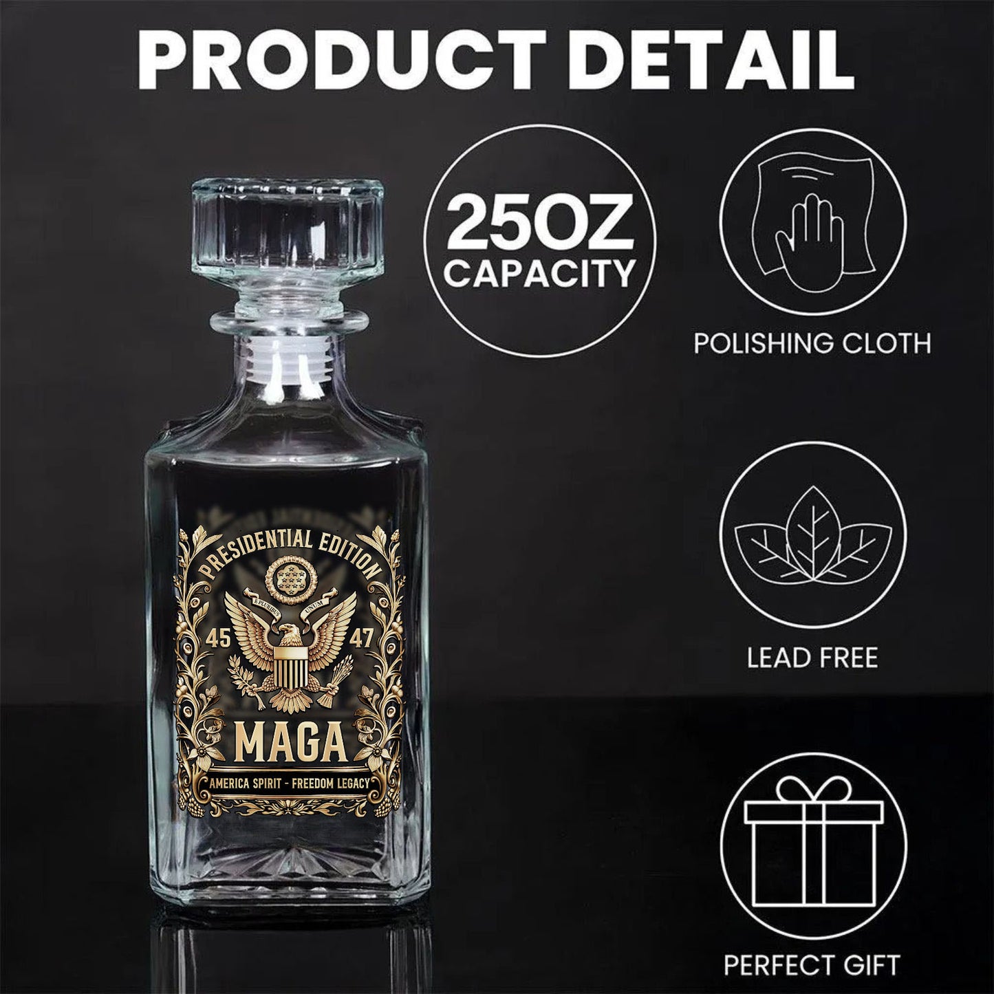 Trump Presidential Edition 45 47 Whiskey Decanter Set | MAGA America First Whiskey Glass Whiskey Bottle 684357 – GOP