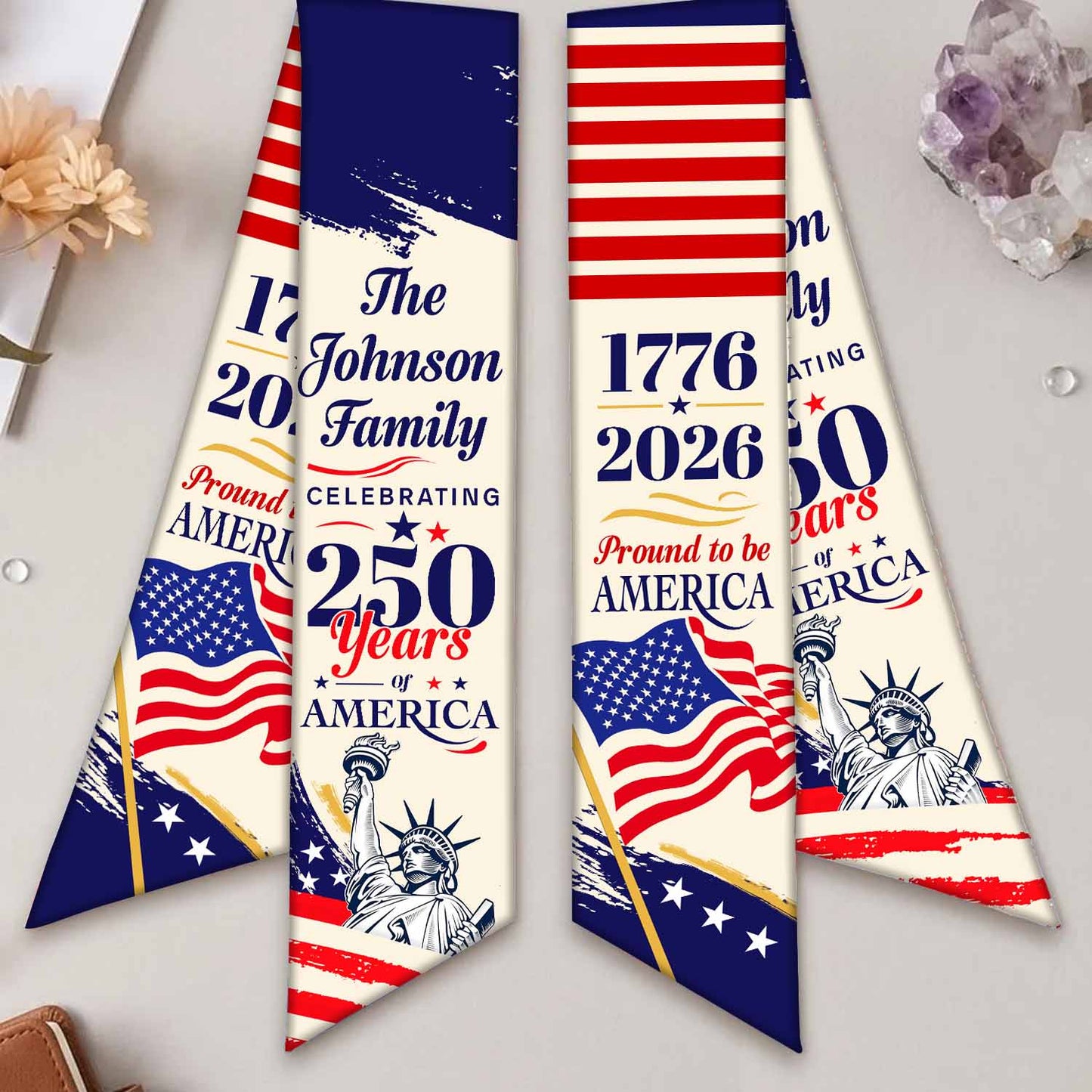250 Years America Wreath Sash, Personalized Family Name Patriotic Door Bow, 1776-2026 USA Decor 684818