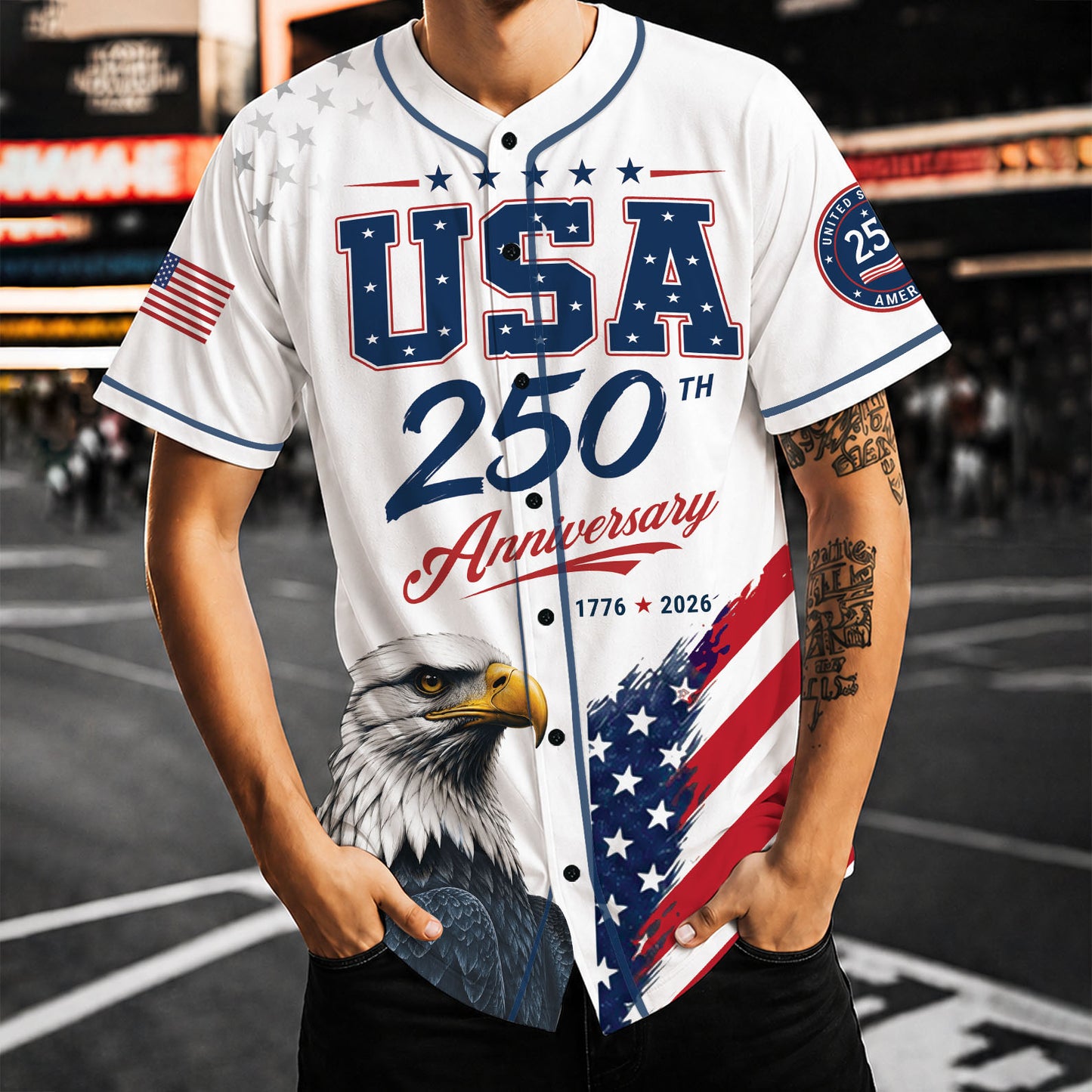 USA 250 Years Anniversary Baseball Jersey, Patriotic Eagle 1776–2026 Shirt, 4th of July America Jersey 685257