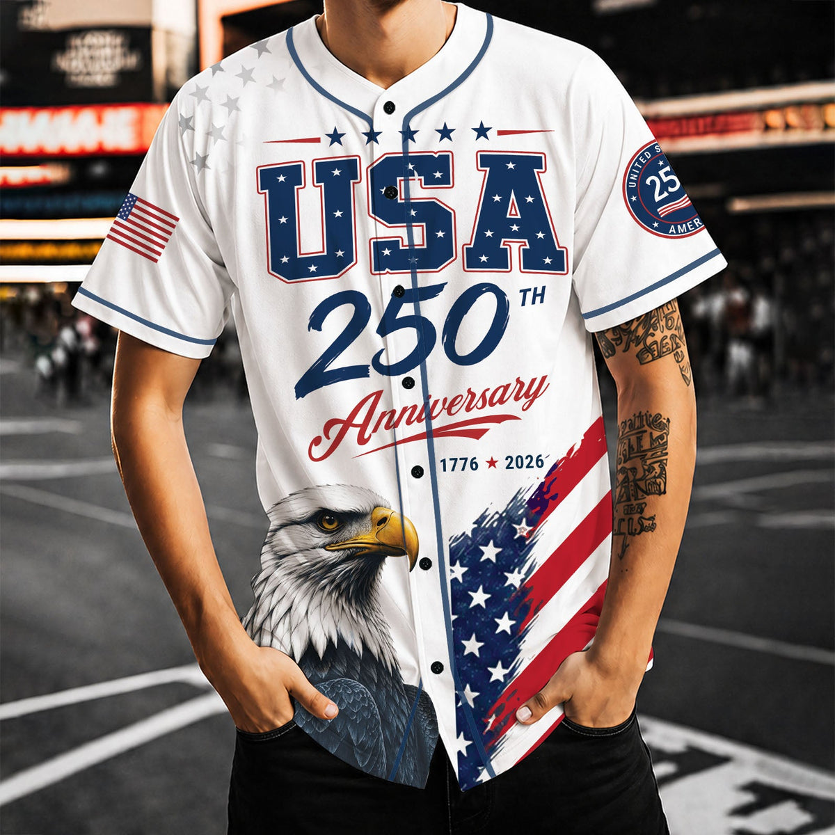USA 250 Years Anniversary Baseball Jersey, Patriotic Eagle 1776–2026 Shirt, 4th of July America Jersey 685257