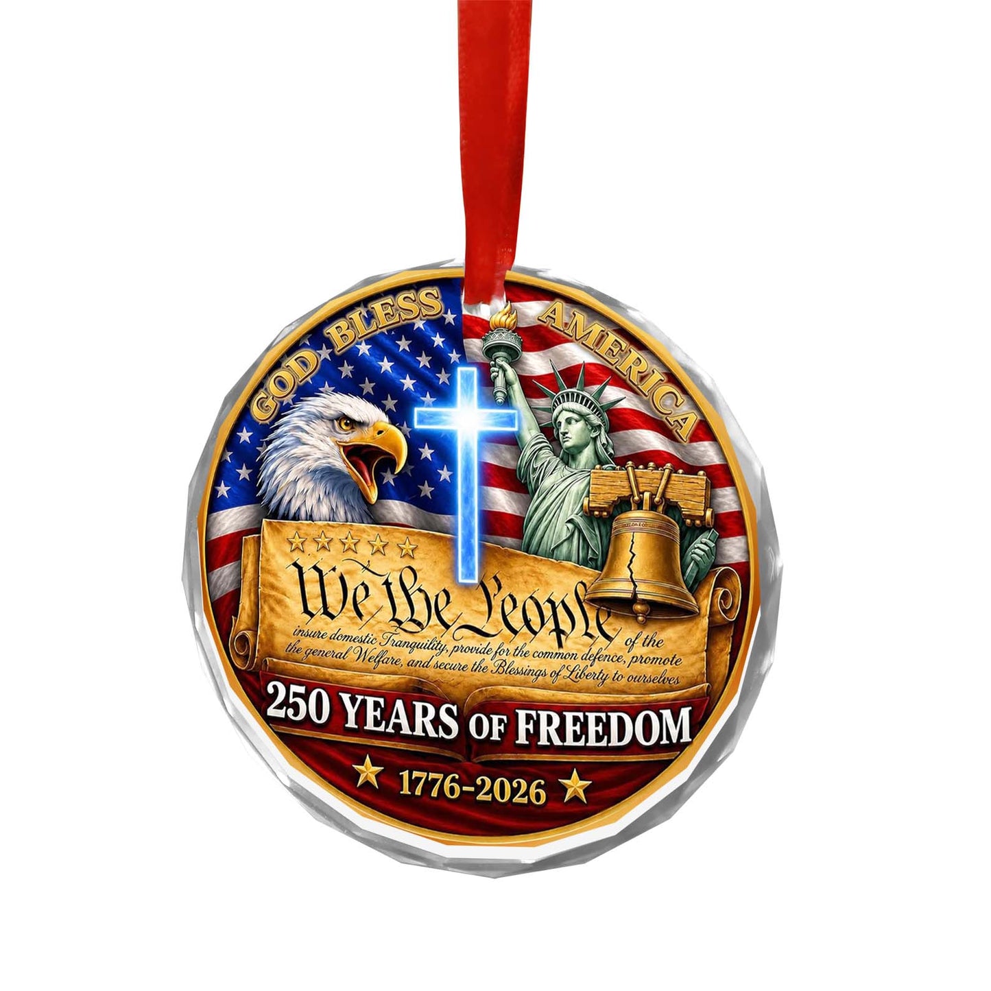 250 Years of Freedom Glass Ornament, Patriotic USA Liberty Bell Christmas Keepsake Gift 685790