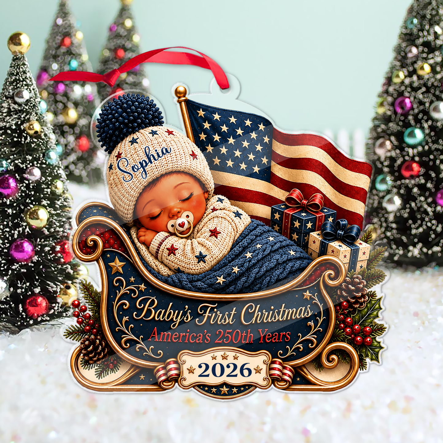 Personalized Baby’s First Christmas 2026 Acrylic Ornament, USA 250 Years Anniversary Newborn Keepsake 686000