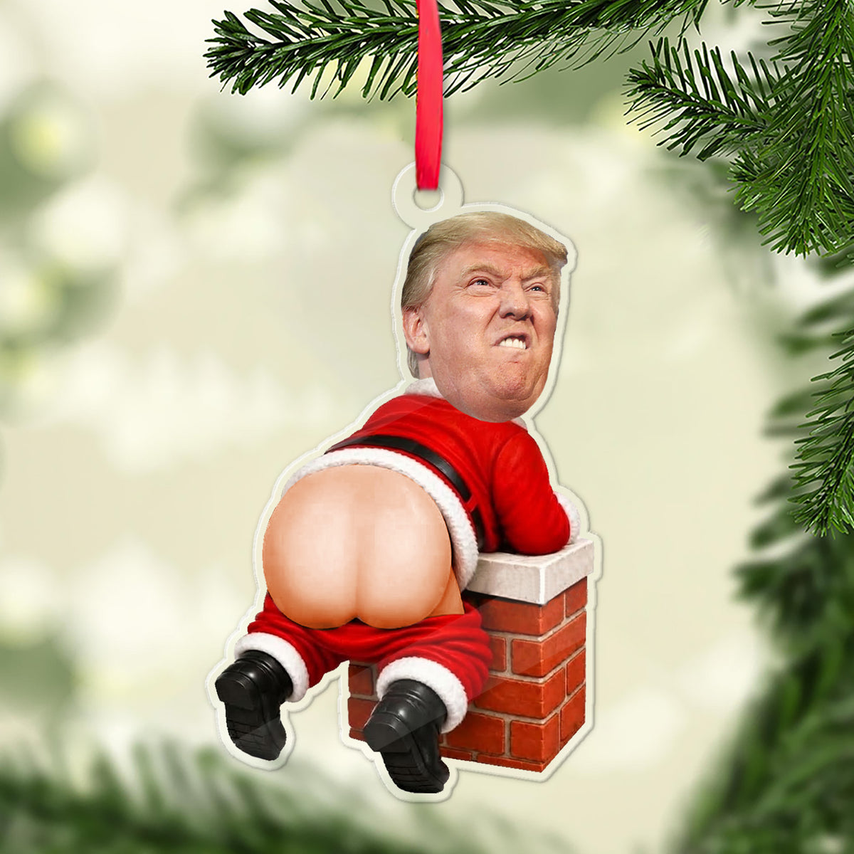 Funny Donald Trump Santa Squishy Acrylic Ornament, Trump Chimney Christmas Ornament, Gag Gift 686354