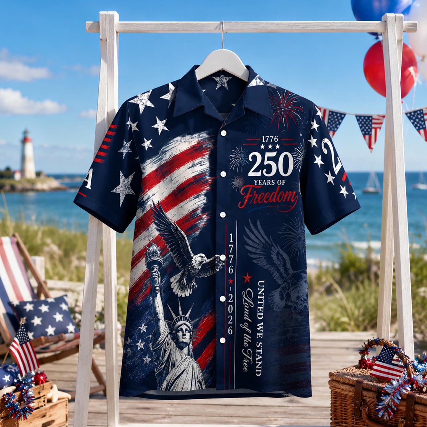 Retro USA 250 Years Of Freedom Hawaiian Shirt, Patriotic 1776-2026 Eagle AOP Hawaii Shirt, Independence Day Gift 685335 WFD