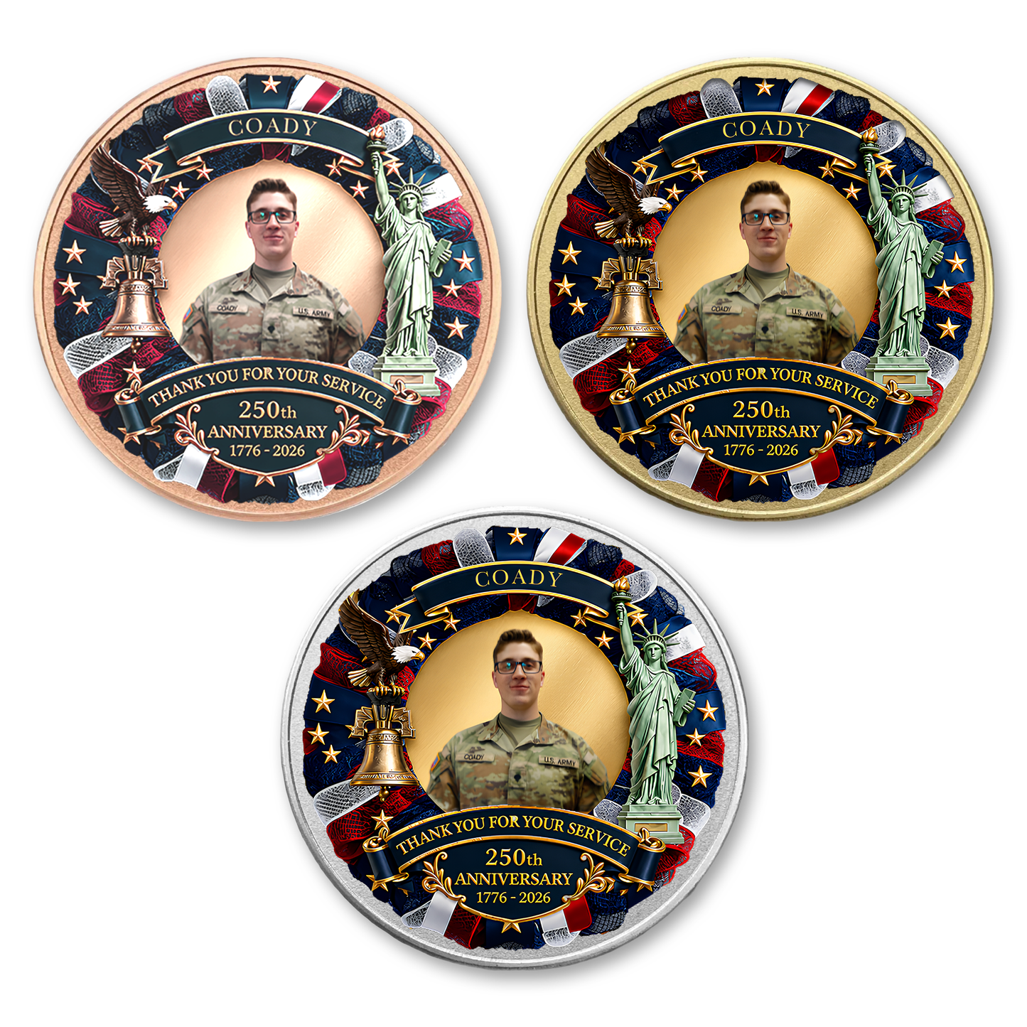 Custom Photo Thank You For Your Service Coin, Patriotic 250 Years USA Commemorative Gift 685031