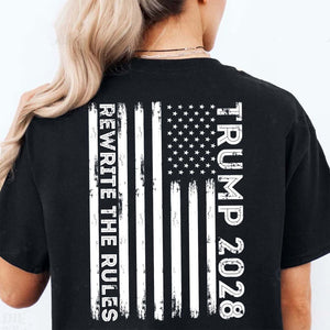 Trump 2028 Shirt with Back Design | MAGA "Rewrite the Rules" Patriotic T-Shirt with USA Flag | Support Trump Apparel | GOP 682281