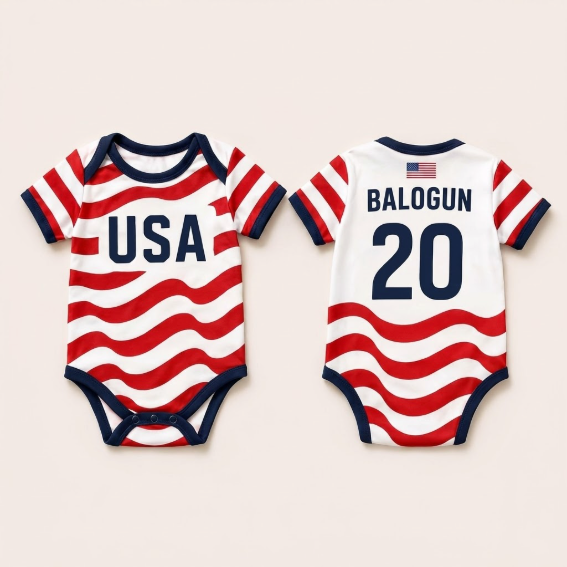 Personalized USA Flag Soccer Baby Suit, Custom Name Soccer Uniform Kit, Gift For Newborn 685388