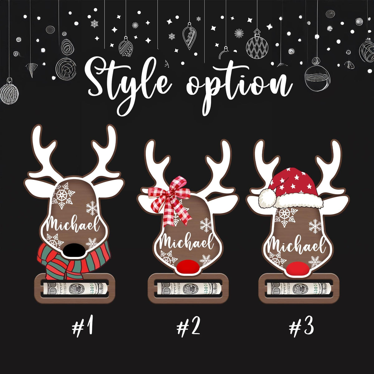Personalized Christmas Reindeer Money Holder Ornament, Wooden Cash Holder, Holiday Gift For Family 686241 WFD