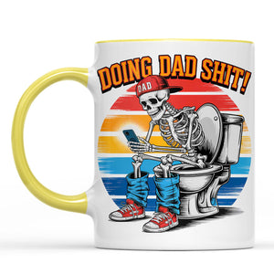 Doing Dad Shit Mug | Funny Skeleton Toilet Coffee Cup for Dad | Retro Father's Day Gift for Men, Husband, or New Dad 682261