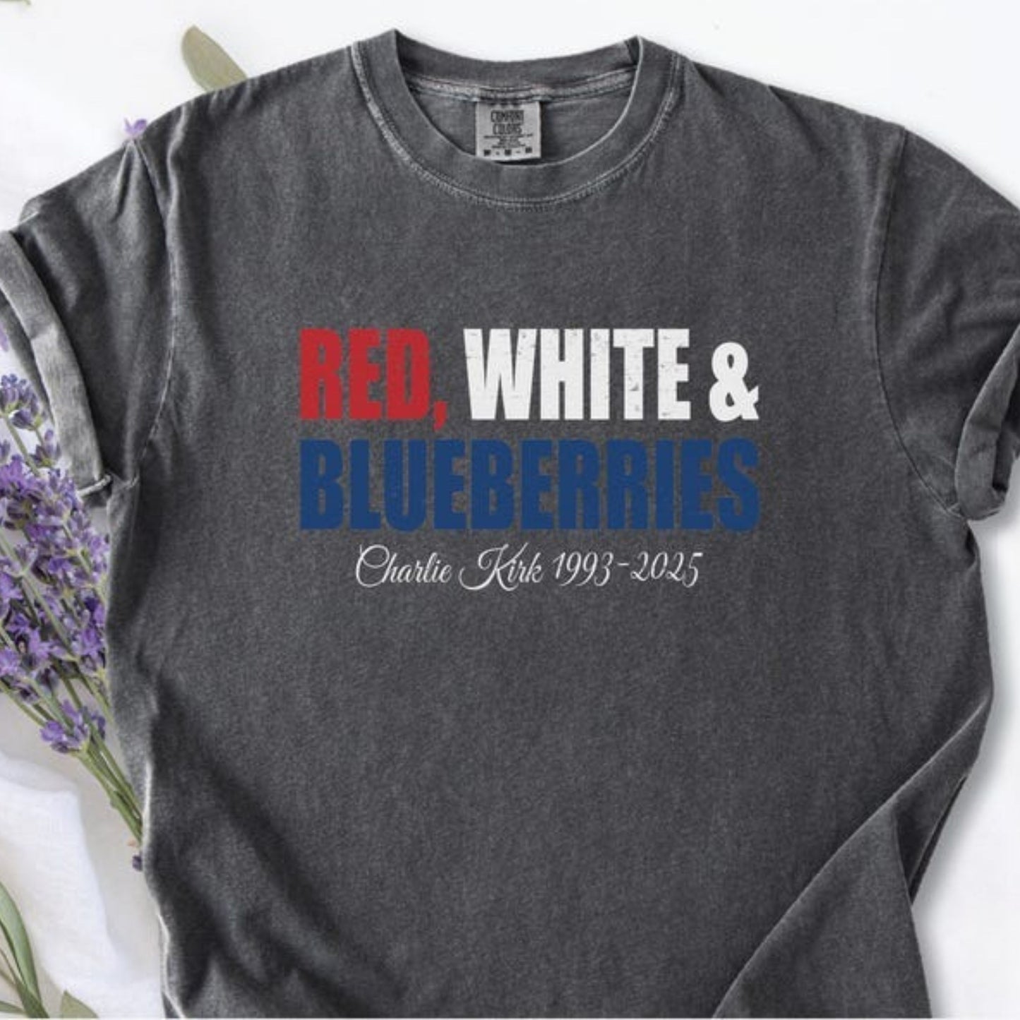 Red White & Blueberries Charlie Kirk Memorial Freedom Shirt | Charlie Kirk Dark T-Shirt | Justice for Charlie Kirk shirt 683028