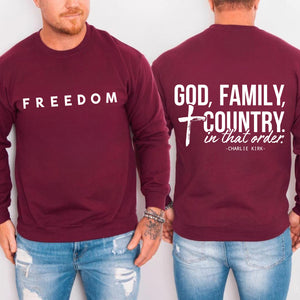 God Family Country Charlie Kirk Red Shirt | Red Freedom Shirt | We Wear Red Charlie Kirk Birthday October 14 Front & Back Shirt 683205