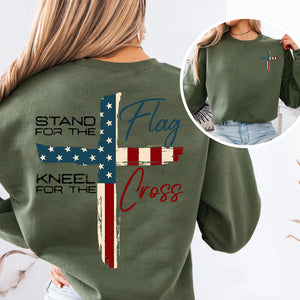 Stand For The Flag Kneel For The Cross Christian Shirt | USA Flag Cross Tee | Patriotic 4th of July Front & Back Shirt 683190