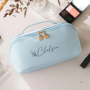 Personalized Embroidered Makeup Bag | Custom Leather Cosmetic Bag | Bridesmaid Gift 683746