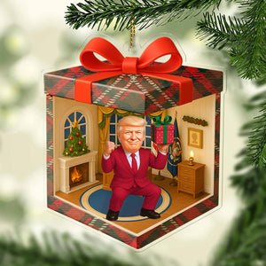 Custom Trump Isometric Gift Box 2D Acrylic Ornament | White House MAGA Patriotic Christmas Ornament | MAGA Funny Gift 683507 - GOP