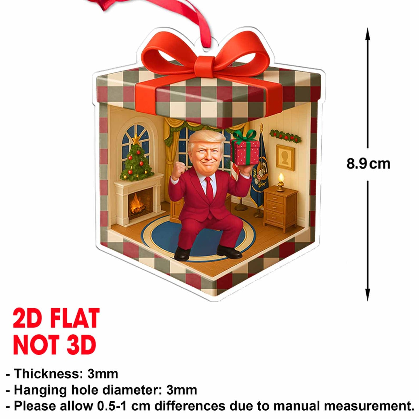 Custom Trump Isometric Gift Box 2D Acrylic Ornament | White House MAGA Patriotic Christmas Ornament | MAGA Funny Gift 683507 - GOP