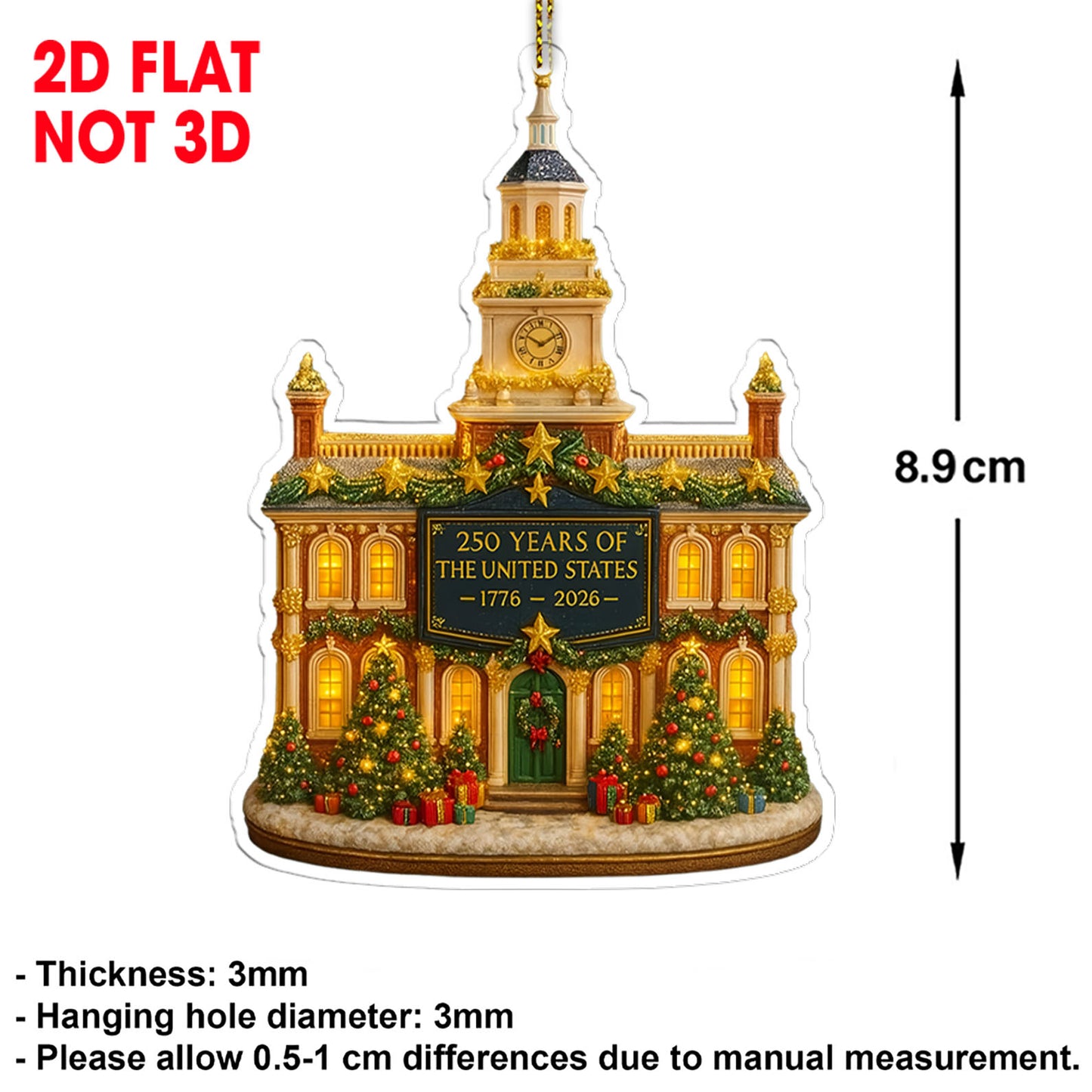 Independence Hall Christmas Ornament | 250 Years of USA Ornament 1776–2026 | Patriotic Bicentennial Tree Decoration Gift 683514
