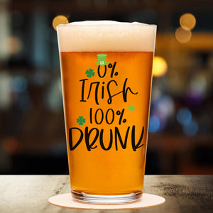 0% Irish 100% Drunk Beer Glass | St. Patrick's Day Print Whisky Glasses, St Patrick's Day Glass 681903