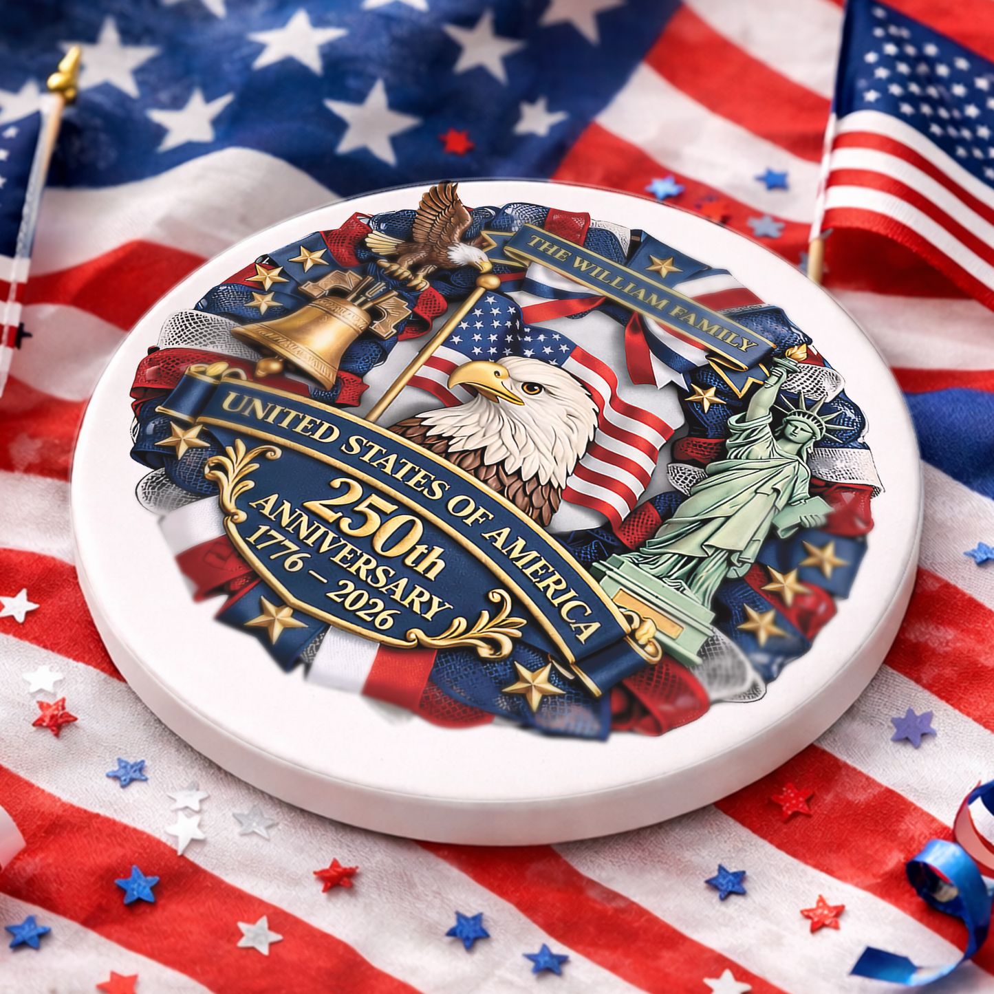 Personalized America 250 Years Anniversary Ceramic Coaster | Patriotic Decor 684477