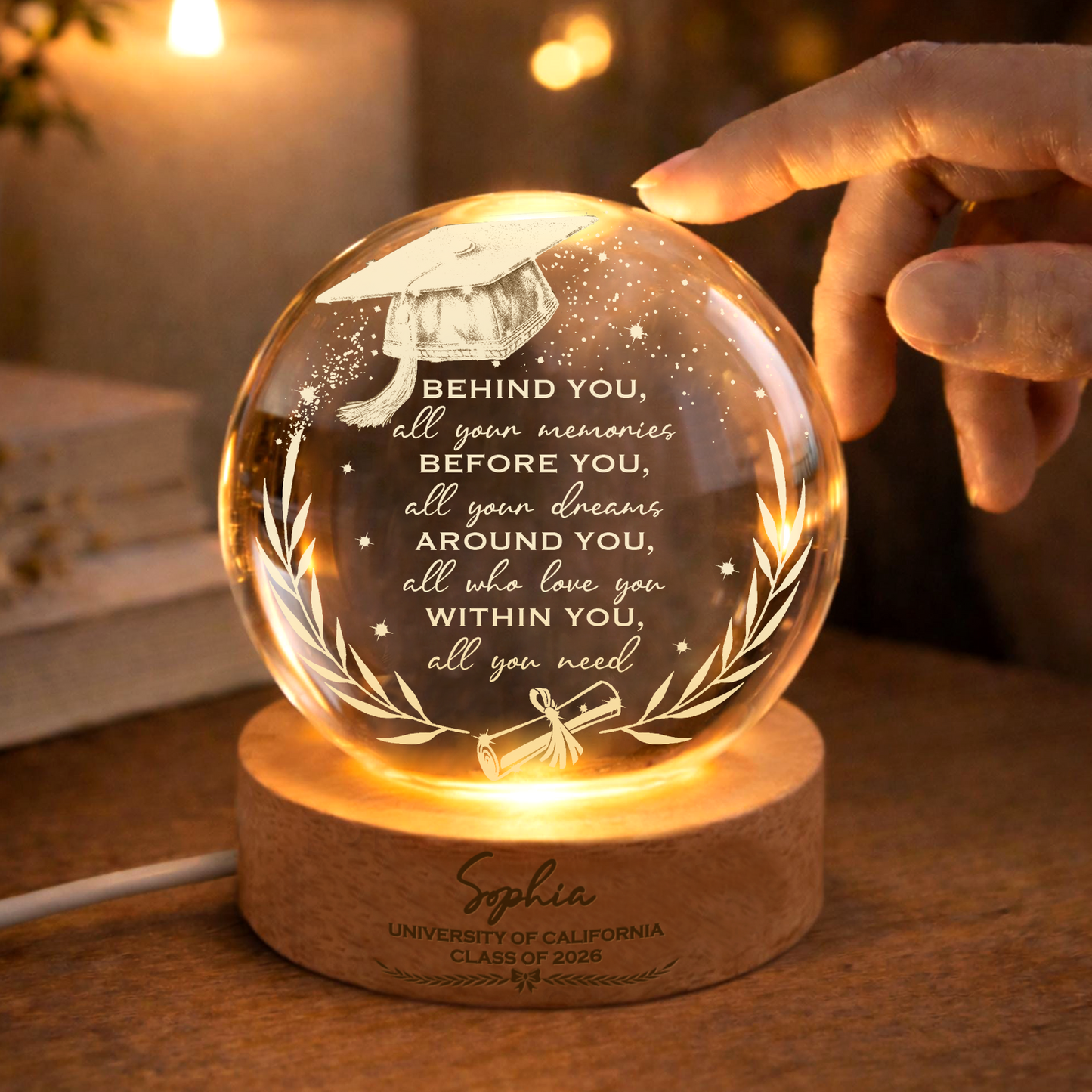 Personalized Graduation Crystal Ball Night Light, Class of 2026, Senior 2026 High School College Graduation Gift 684876
