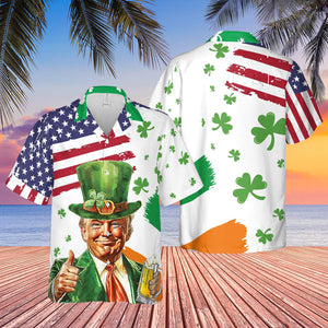 Trump St. Patrick's Day Hawaiian Shirt| St. Patrick's Day 3D Shirt | Irish Flag Hawaiian Shirt 681930- GOP