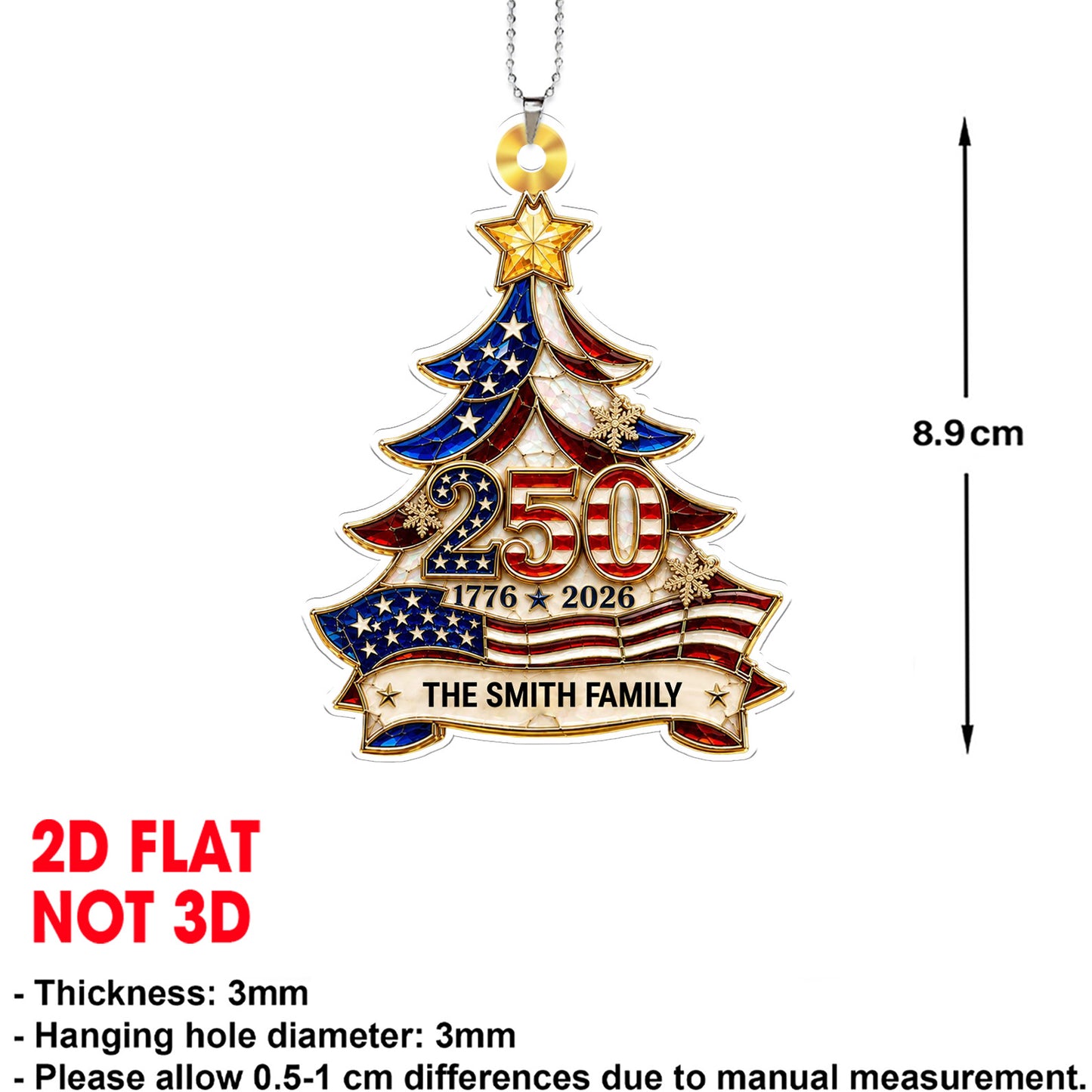 Personalized 250 Years Anniversary Car Ornament, Custom Family Name Patriotic USA Car Decor 685755