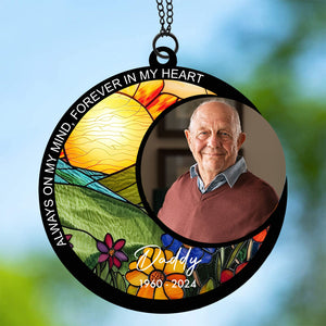 Always On My Mind Forever In My Heart Suncatcher Ornament, Custom Photo Suncatchers, Gift For Family, Memorial Gift Ornament 681995