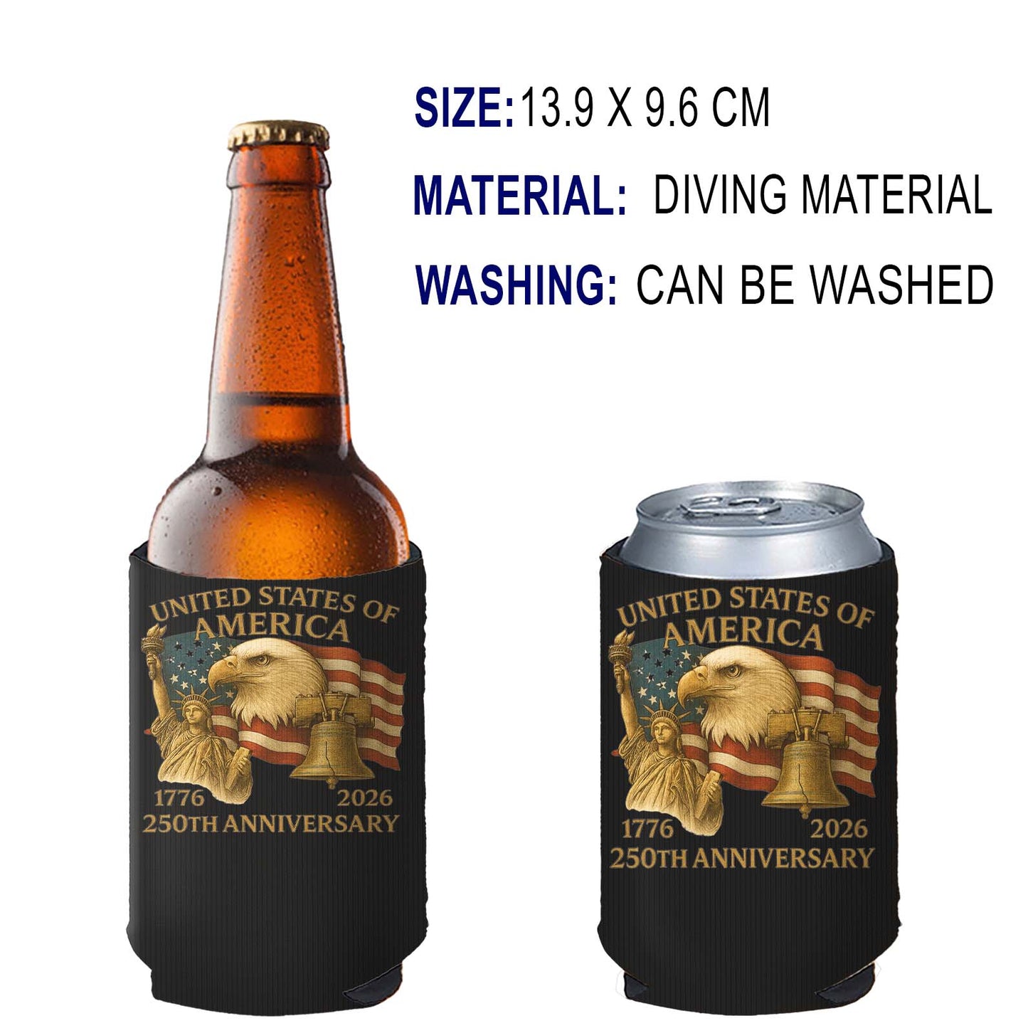 250 Years of America Can Cooler | Happy 250th Birthday USA 1776 - 2026 Can Holder | 250th Anniversary Can Sleeve for Drinks 683729